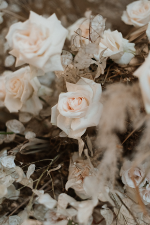 Trendy wedding decor with dry flowers and grass